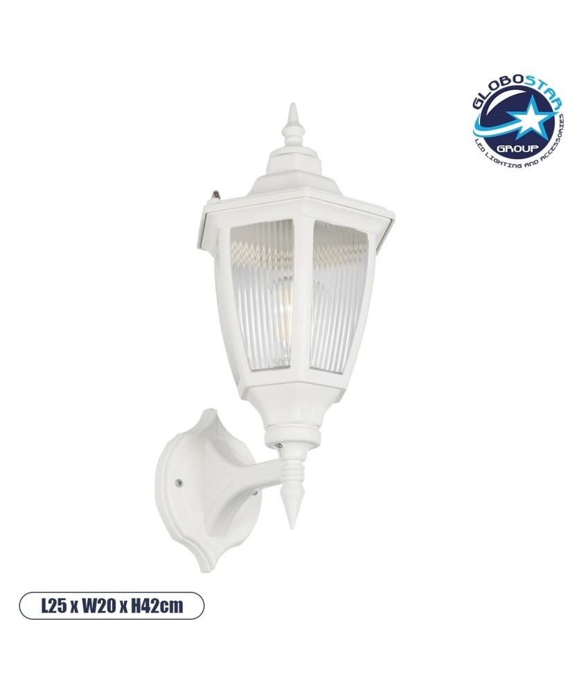 GLOBOSTAR® ENGLAND 202-0012 Vintage Φωτιστικό Τοίχου - Απλίκα με Ντουί 1 x E27 AC 220-240V IP44 - Λευκό - Μ25 x Π20 x Υ42cm